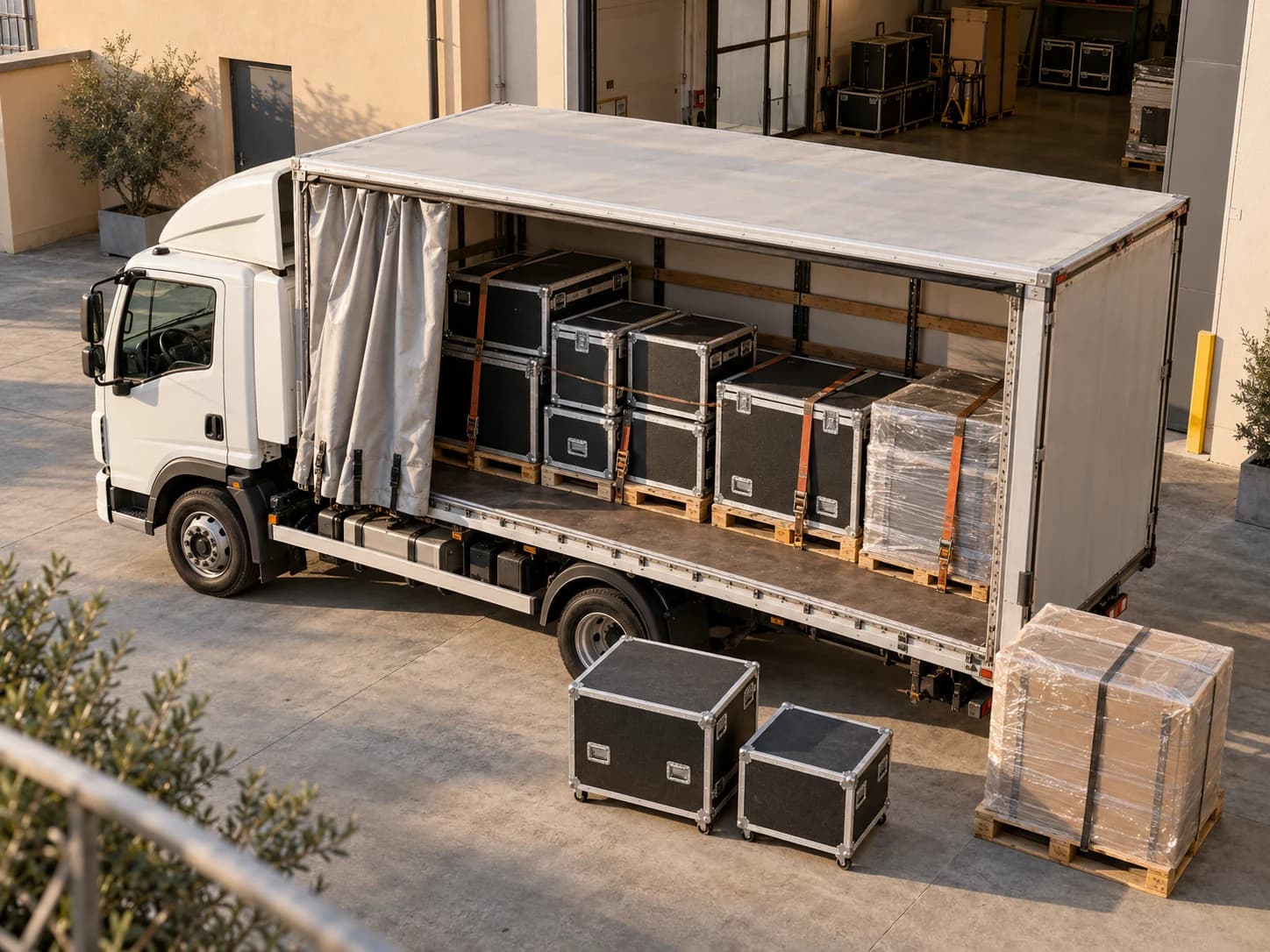 Organizzazione di casse tecniche e pallet nel vano di carico